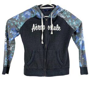 Aeropostale Womans Hoodie Large Floral Sleeve With Pockets & Drawstring Women's